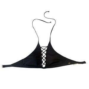 Victoria's Secret PINK Black Lace-Up Front Halter Bikini Top Medium
